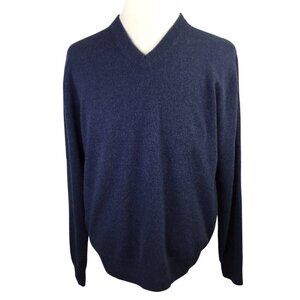 2 Ply Cashmere Sweater Paolo Mondo V Neck Blue Men's Large Long Sleeve Soft Cozy